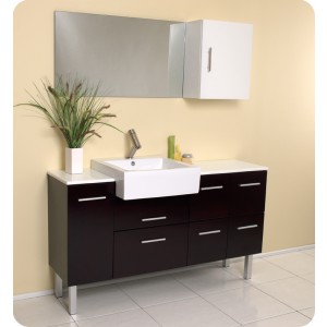 Fresca Serio Espresso Modern Bathroom Vanity w/ Mirror & Side Cabinet