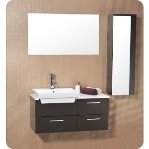 Fresca Caro Espresso Modern Bathroom Vanity w/ Mirrored Side Cabinet